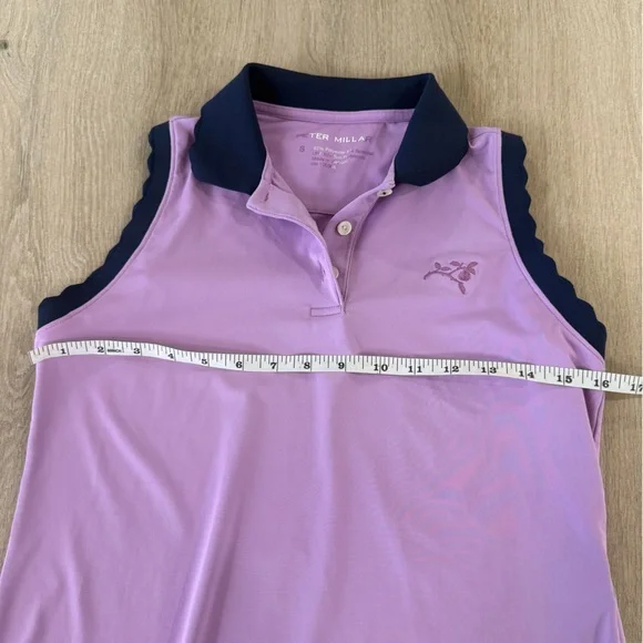 PETER MILLAR Stretch Sleeveless Jersey Polo Shirt Purple Navy Golf Tennis - Picture 4 of 9
